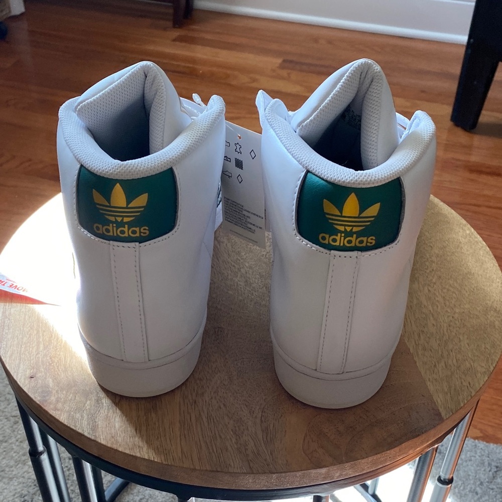 Brand New Adidas High-Top Sneakers in White, Green, & Gold - Picture 3 of 4